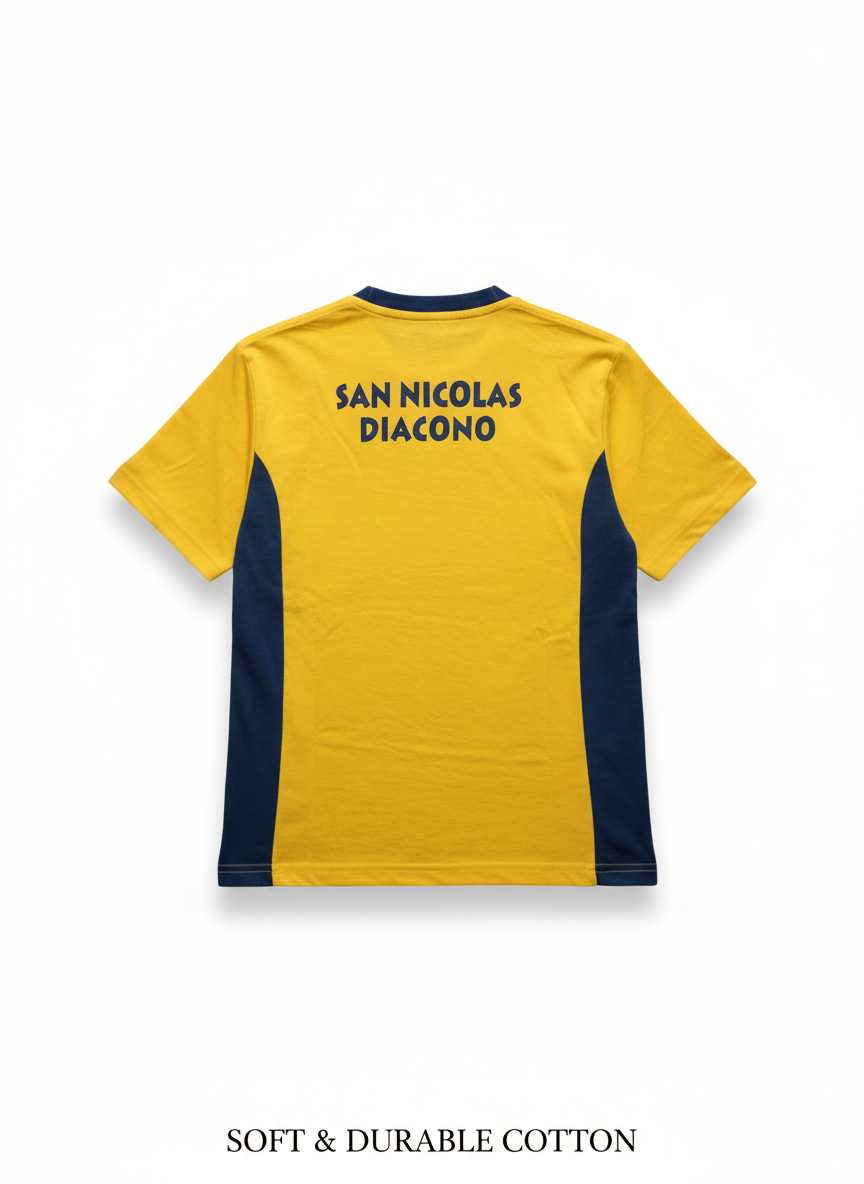 Polera Deportiva Algodón Nacional Amarilla Oro Manga Corta - Colegio San Nicolás Diácono